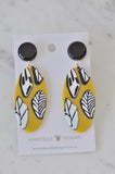 Geometric Mustard Yellow Leaves Patterns Statement Drop Dangle Earrings