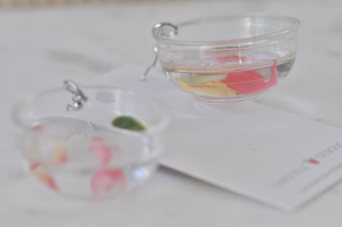 Novelty Resin Goldfish Gold Fish Bowl Dangle Earrings