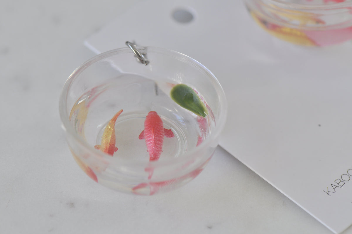 Novelty Resin Goldfish Gold Fish Bowl Dangle Earrings