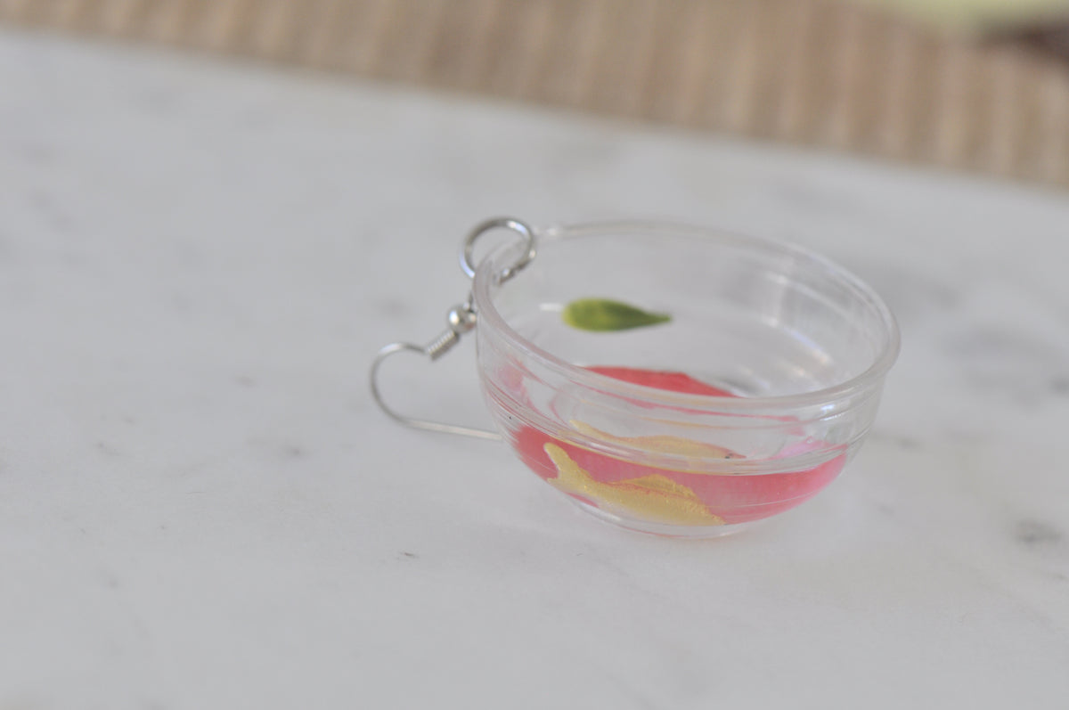 Novelty Resin Goldfish Gold Fish Bowl Dangle Earrings