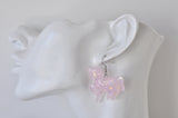 Resin Rainbow Glitter Unicorn Dangle Drop Earrings - Pastel Pink