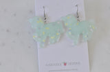 Resin Rainbow Glitter Unicorn Dangle Drop Earrings - Pastel Blue