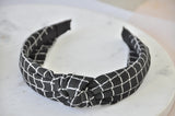 Fabric Knotted Headband - Black and White Checkered Squares