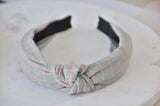 Fabric Knotted Headband - Grey and Pink Checkered Squares