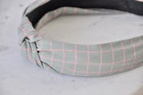 Fabric Knotted Headband - Grey and Pink Checkered Squares