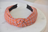 Fabric Knotted Headband - Burnt Orange Checkered Stripes