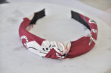 Fabric Knotted Headband - Burgandy White Flowers