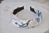 Fabric Knotted Headband - White with Flowers and Leaves