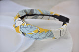 Fabric Knotted Headband - Mustard Yellow with Flowers and Leaves