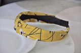 Fabric Knotted Headband - Mustard Yellow with Daisies