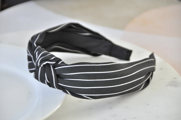 Fabric Knotted Headband - Black and White Stripes
