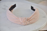 Fabric Knotted Headband - Pastel Pink Stripes