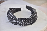 Fabric Knotted Headband - Black and White Stripes