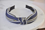 Fabric Knotted Headband - Navy Blue Stripes