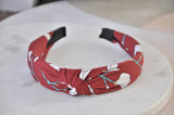 Fabric Knotted Headband - Red with White Flowers