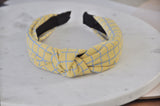Fabric Knotted Headband - Yellow Checkered Stripes