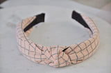 Fabric Knotted Headband - Pastel Pink Checkered Stripes