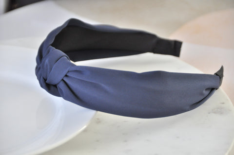 Fabric Knotted Headband - Navy Blue