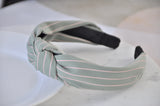 Fabric Knotted Headband - Pastel Olive Green Stripes