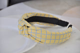Fabric Knotted Headband - Yellow Checkered Stripes