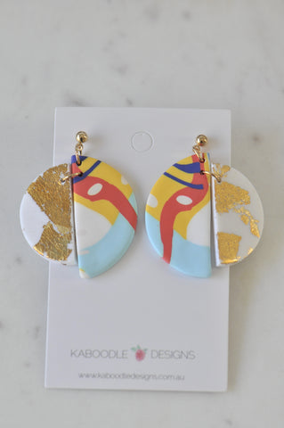 Clay Geometric Shapes and Patterns Gold Foil Drop Dangle Earrings