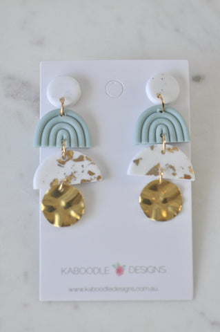 Clay Geometric Shapes and Patterns Gold Foil Rainbow Drop Dangle Earrings