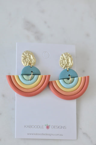 Clay Geometric Shapes and Patterns Rainbow Drop Dangle Earrings
