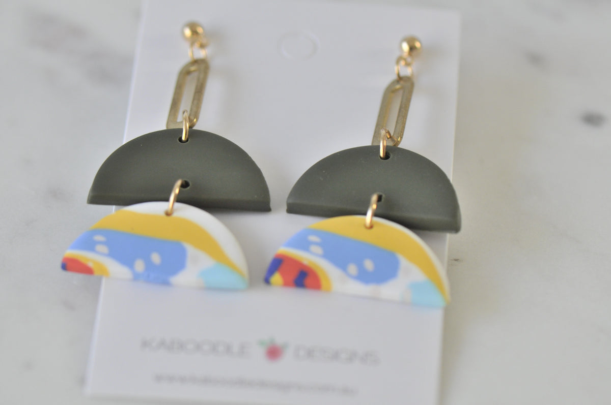 Clay Geometric Shapes and Patterns Gold Foil Rainbow Drop Dangle Earrings