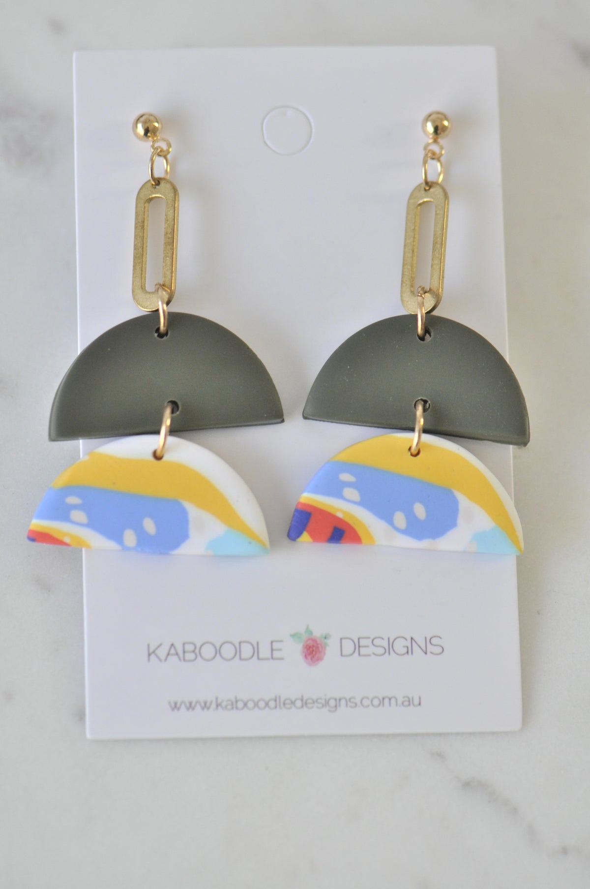 Clay Geometric Shapes and Patterns Gold Foil Rainbow Drop Dangle Earrings