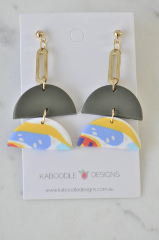 Clay Geometric Shapes and Patterns Gold Foil Rainbow Drop Dangle Earrings