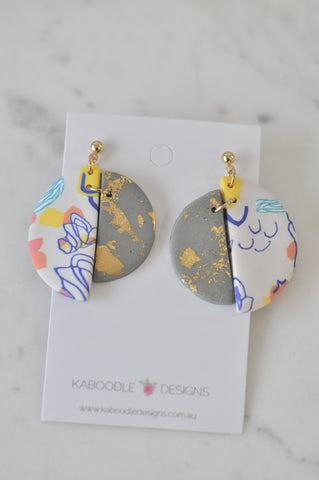 Clay Geometric Shapes and Patterns Gold Foil Drop Dangle Earrings
