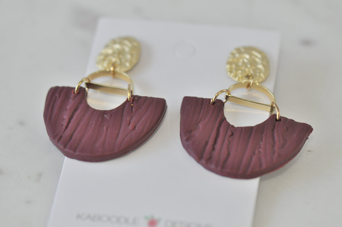 Clay Geometric Shapes and Patterns Drop Dangle Earrings - Burgandy