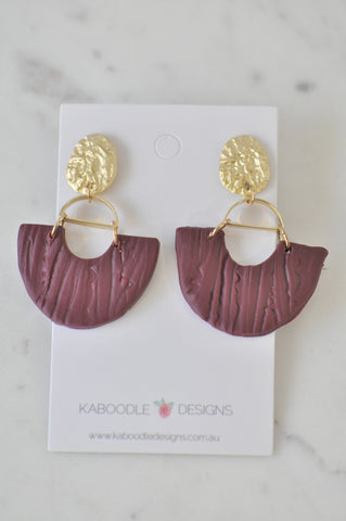 Clay Geometric Shapes and Patterns Drop Dangle Earrings - Burgandy
