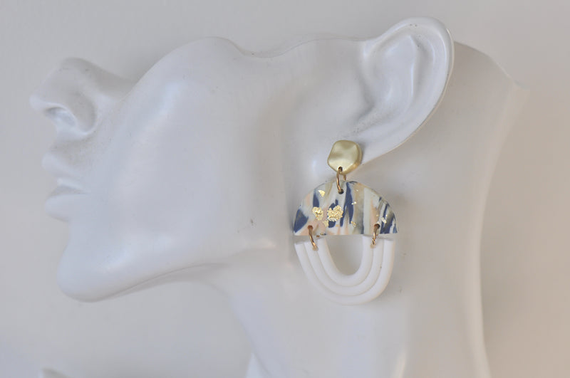 Clay Geometric Shapes and Patterns Rainbow Gold Foil Drop Dangle Earrings