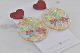 Geometric Hearts Frangipani Flower Gold Foil Drop Dangle Earrings