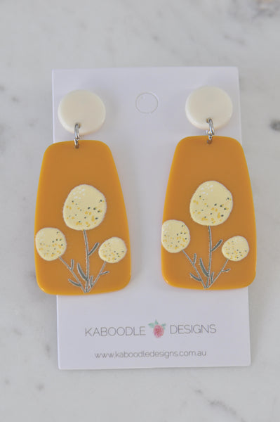Geometric Mustard Drop Dangle Earrings