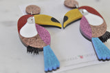 Acrylic Glitter Colourful Toucan Bird Drop Earrings