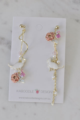 Novelty Cat Rose Flower Drop Dangle Earrings