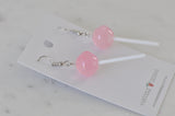 Lollipop Candy Novelty Fun Drop Dangle Earrings - Pink Strawberry