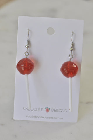 Lollipop Candy Novelty Fun Drop Dangle Earrings - Red Raspberry