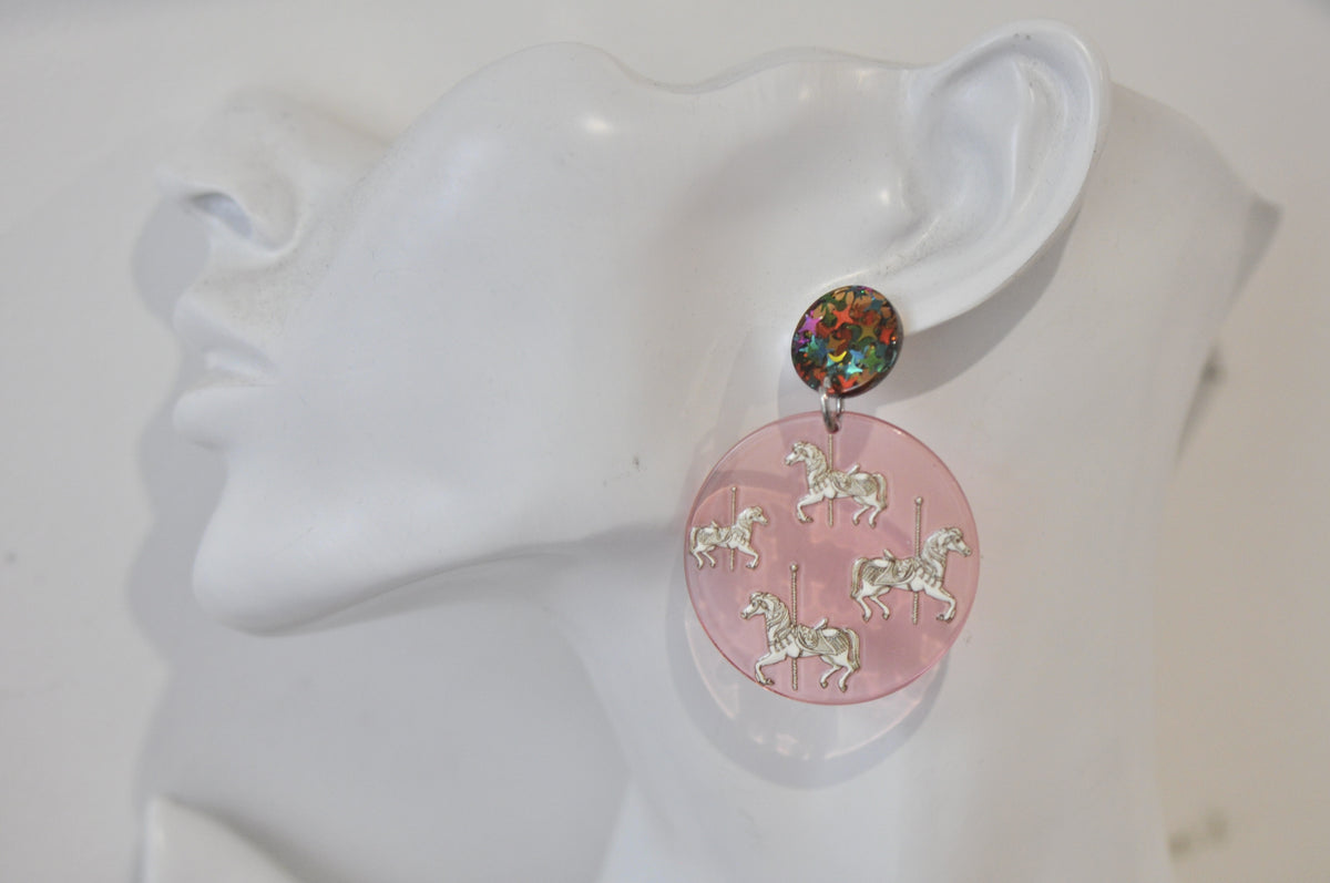 Novelty Carousel Merry Go Round Horse Ride Carnival Dangle Earrings