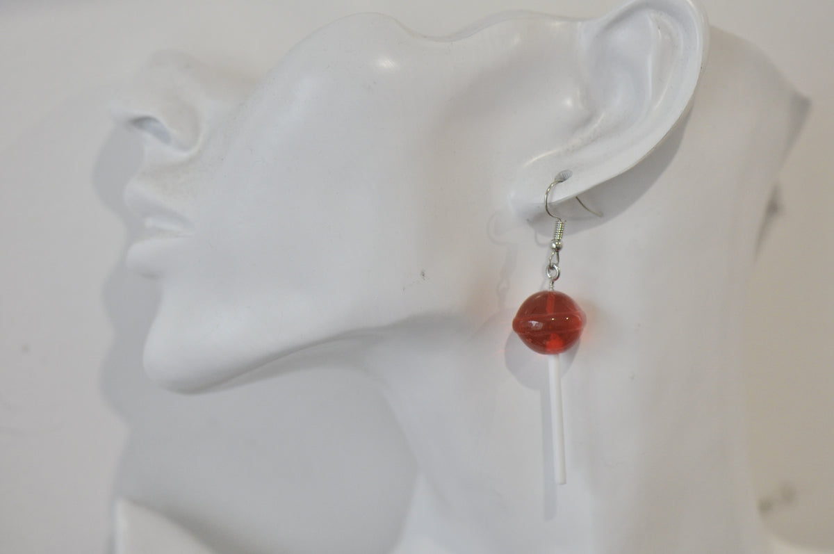 Lollipop Candy Novelty Fun Drop Dangle Earrings - Red Raspberry