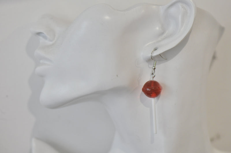 Lollipop Candy Novelty Fun Drop Dangle Earrings - Red Raspberry