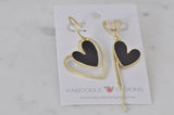 Black and Gold Hearts Statement Dangle Drop Earrings