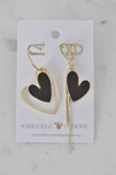 Black and Gold Hearts Statement Dangle Drop Earrings