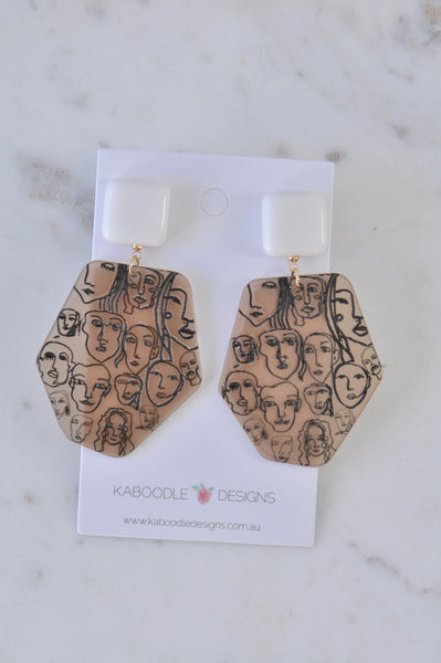 Acrylic Faces Drawing Geometric Drop Dangle Earrings