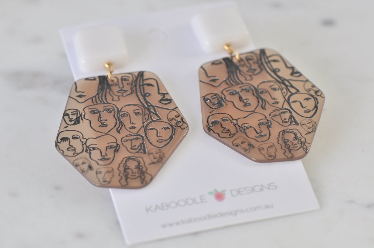 Acrylic Faces Drawing Geometric Drop Dangle Earrings