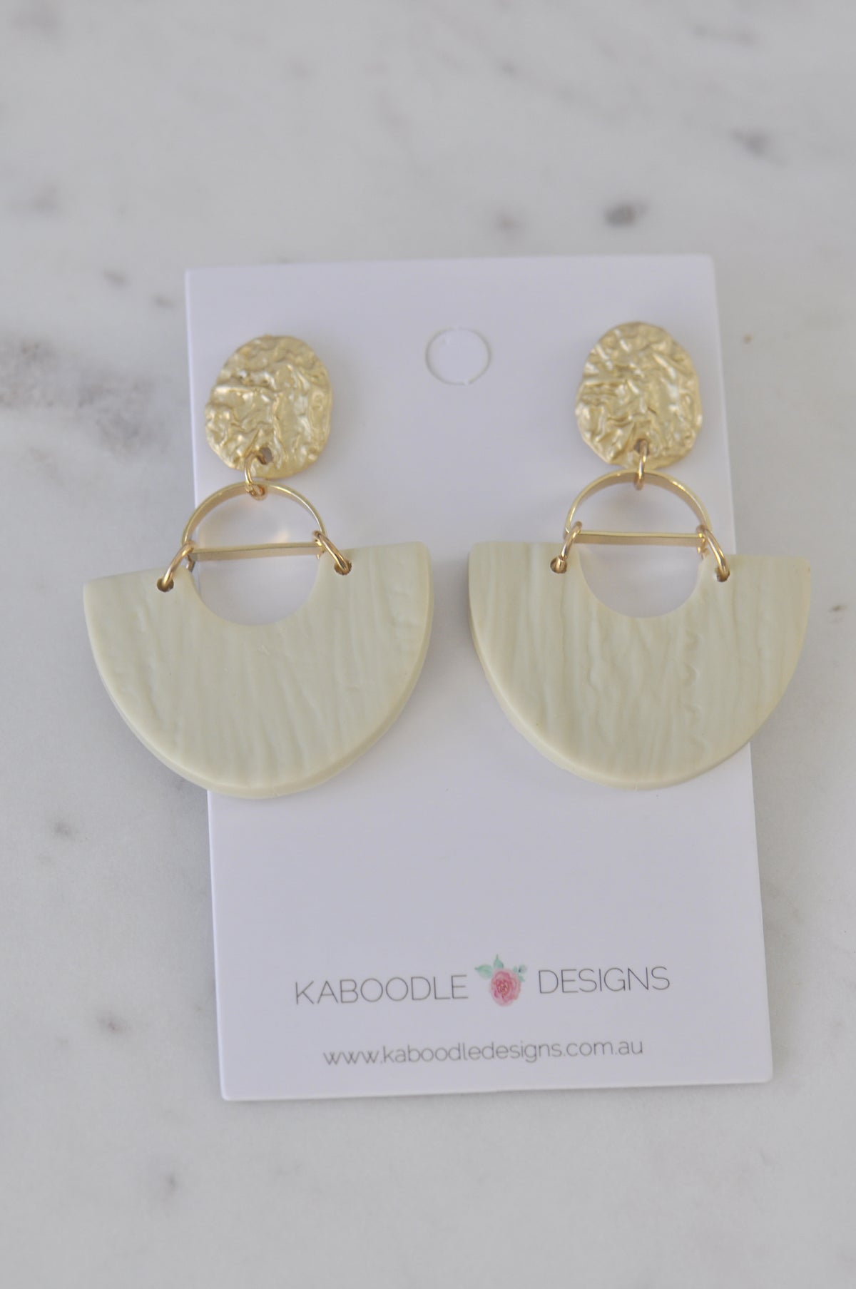 Clay Geometric Shapes and Patterns Drop Dangle Earrings - Beige