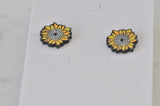 Artist Sunflower Van Gogh Painting Enamel Glitter Stud Earrings