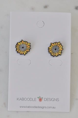 Artist Sunflower Van Gogh Painting Enamel Glitter Stud Earrings